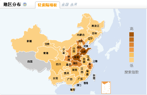 全國輕質隔墻板指數分別圖